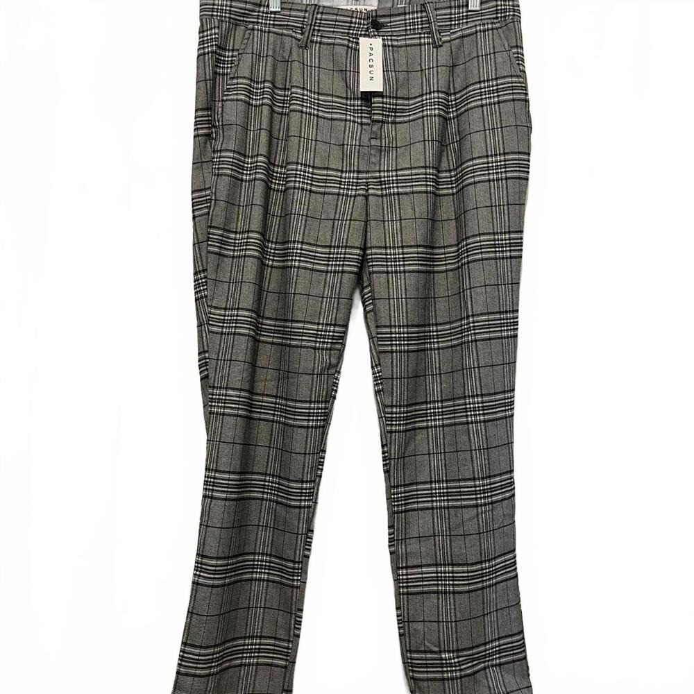 PACSUN Slim Chino Pants - Grey Plaid